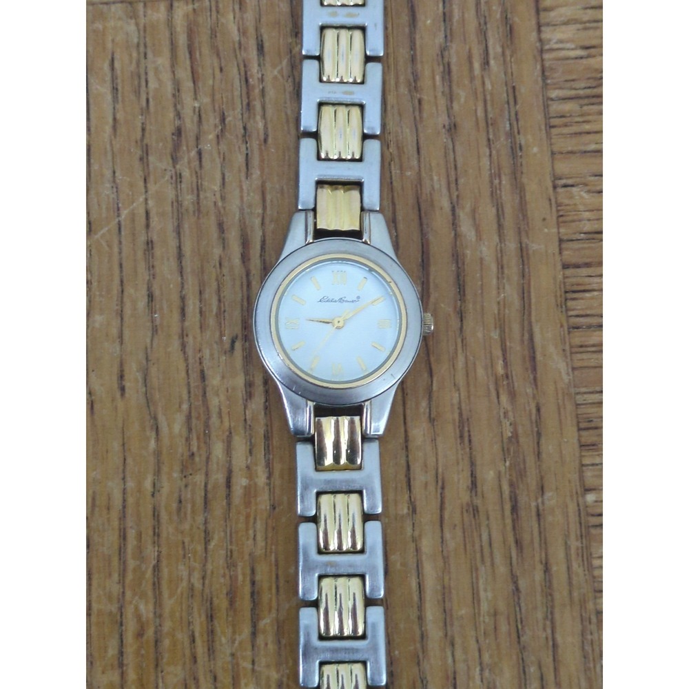 Eddie Bauer Watch Women Silver Gold Stainless Steel New Battery Quartz 26mm Case